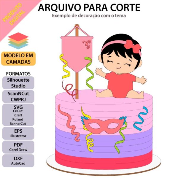 Topo de bolo Carnaval Bebê Arquivo Silhouette, Arquivo ScanNCut, Arquivo SVG, DXF, Ai, Eps, PDF