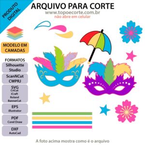 Topo de bolo Carnaval sombrinha Arquivo Silhouette, Arquivo ScanNCut, Arquivo SVG, DXF, Ai, Eps, PDF