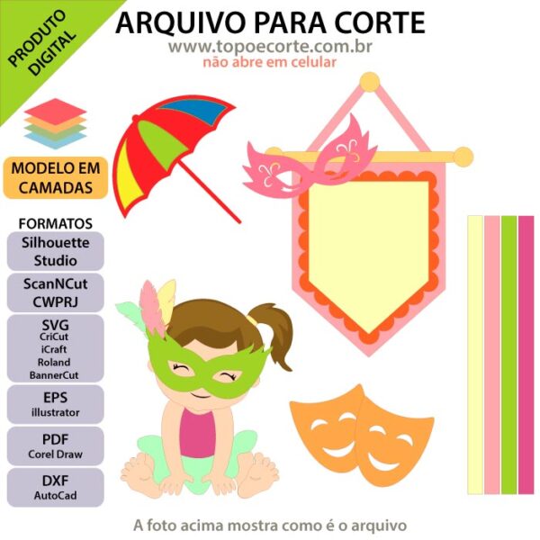 Topo de bolo Carnaval Menina Arquivo Silhouette, Arquivo ScanNCut, Arquivo SVG, DXF, Ai, Eps, PDF