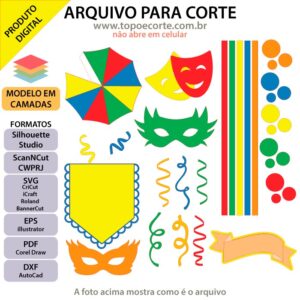 Topo de bolo Carnaval frevo Arquivo Silhouette, Arquivo ScanNCut, Arquivo SVG, DXF, Ai, Eps, PDF