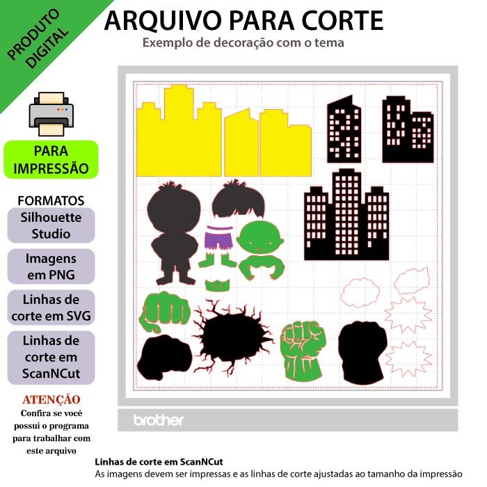 Arquivo para topo de bolo Silhouette, ScanNCut, SVG Hulk Baby