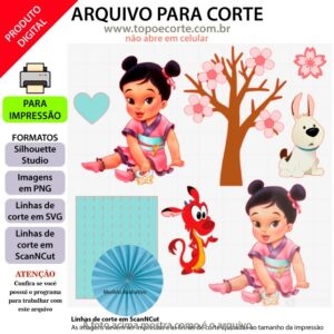 Topo de bolo, Mulan Baby Arquivo ScanNCut Mulan Baby,Arquivo silhouette studio Mulan Baby