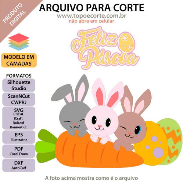 Arquivo para topo de bolo Silhouette, ScanNCut, SVG Páscoa coelhinhos