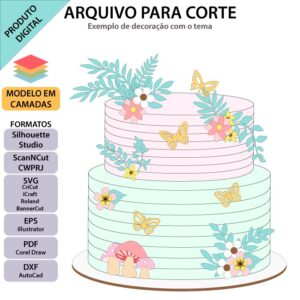 Topo de bolo Jardim das Borboletas Arquivo Silhouette, Arquivo ScanNCut, Arquivo SVG, DXF, Ai, Eps, PDF