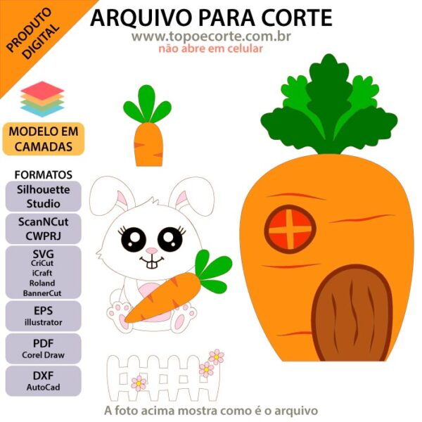 Topo de bolo Coelhinho cenourinha Arquivo Silhouette, Arquivo ScanNCut, Arquivo SVG, DXF, Ai, Eps, PDF