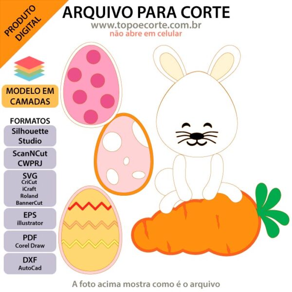 Topo de bolo Coelhinho na cenoura Arquivo Silhouette, Arquivo ScanNCut, Arquivo SVG, DXF, Ai, Eps, PDF