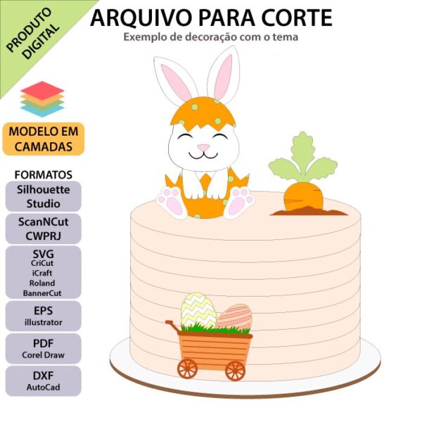 Topo de bolo Coelhinho no ovo Arquivo Silhouette, Arquivo ScanNCut, Arquivo SVG, DXF, Ai, Eps, PDF