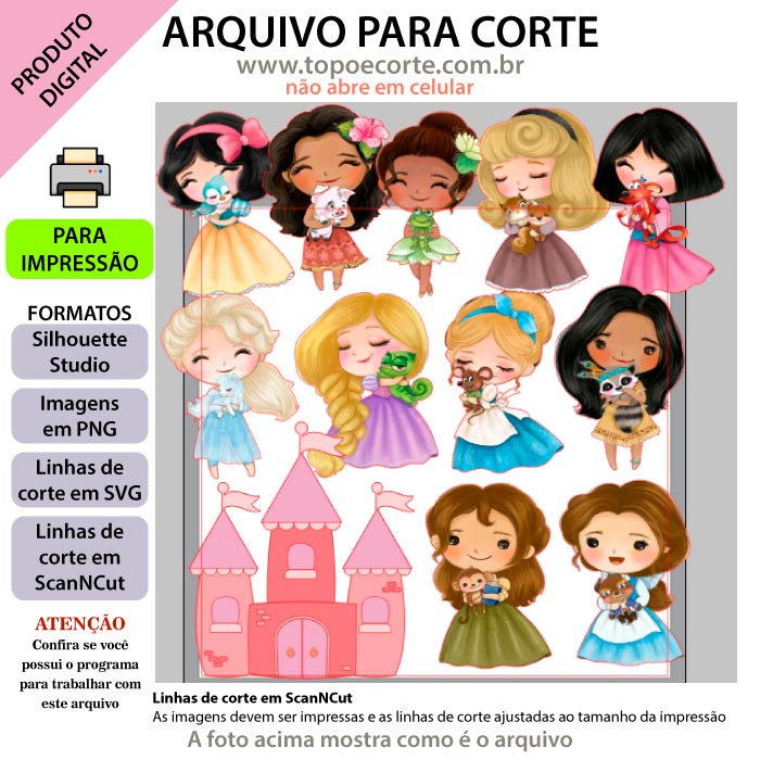 ARQUIVO DE CORTE Topo de Bolo - Princesa Camadas