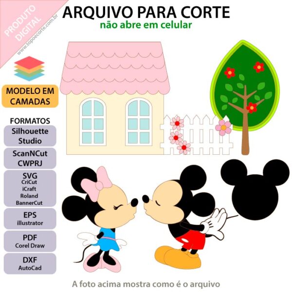 Topo de bolo Minnie e Mickey Casinha Arquivo Silhouette, Arquivo ScanNCut, Arquivo SVG, DXF, Ai, Eps, PDF