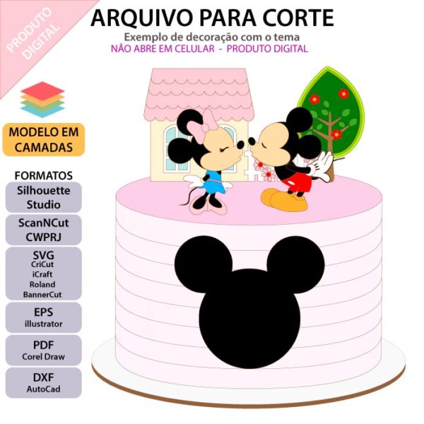 Topo de bolo Minnie e Mickey Casinha Arquivo Silhouette, Arquivo ScanNCut, Arquivo SVG, DXF, Ai, Eps, PDF