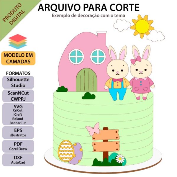 Topo de bolo Casal de coelhinhos Arquivo Silhouette, Arquivo ScanNCut, Arquivo SVG, DXF, Ai, Eps, PDF