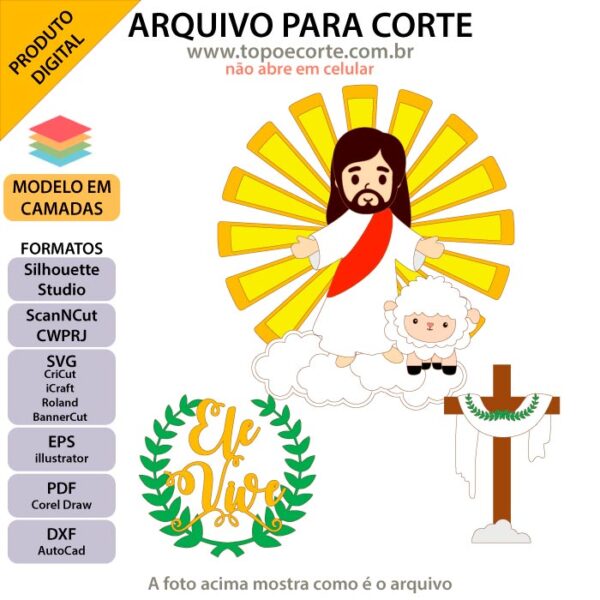 Arquivo para topo de bolo Silhouette, ScanNCut, SVG Jesus Páscoa