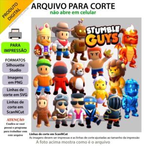 Topo de Bolo Tema Stumble Guys Jogos - Pronto Envio Imediato