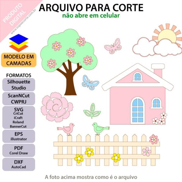 Topo de bolo Jardim casinha Arquivo Silhouette, Arquivo ScanNCut, Arquivo SVG, DXF, Ai, Eps, PDF