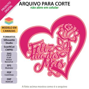 Topo de bolo Coração com rosa Arquivo Silhouette, Arquivo ScanNCut, Arquivo SVG, DXF, Ai, Eps, PDF