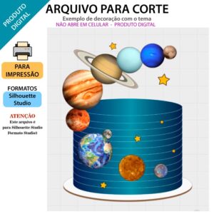 Topo de bolo Planetas - Sistema Solar arquivo silhouette studio