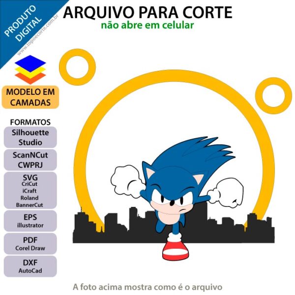 Topo de bolo Sonic correndo Arquivo Silhouette, Arquivo ScanNCut, Arquivo SVG, DXF, Ai, Eps, PDF