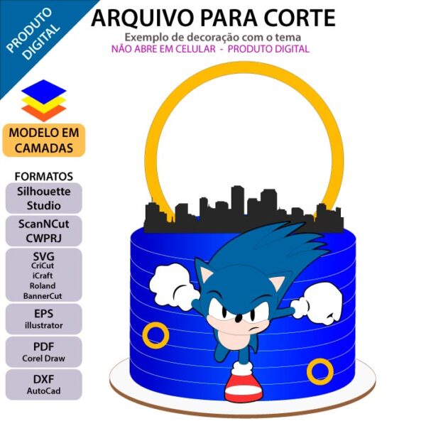 Topo de bolo Sonic correndo Arquivo Silhouette, Arquivo ScanNCut, Arquivo SVG, DXF, Ai, Eps, PDF