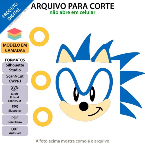 Topo de bolo Sonic Bolo Arquivo Silhouette, Arquivo ScanNCut, Arquivo SVG, DXF, Ai, Eps, PDF