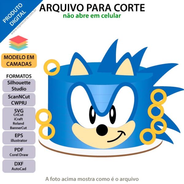 Topo de bolo Sonic Bolo Arquivo Silhouette, Arquivo ScanNCut, Arquivo SVG, DXF, Ai, Eps, PDF