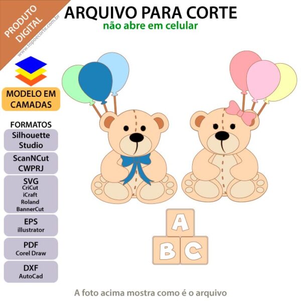 Topo de bolo Ursinho Teddy Arquivo Silhouette, Arquivo ScanNCut, Arquivo SVG, DXF, Ai, Eps, PDF