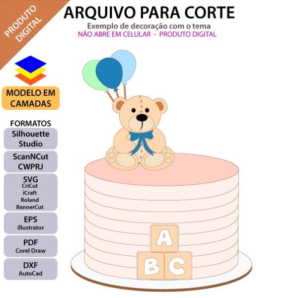 Topo de bolo Ursinho Teddy Arquivo Silhouette, Arquivo ScanNCut, Arquivo SVG, DXF, Ai, Eps, PDF