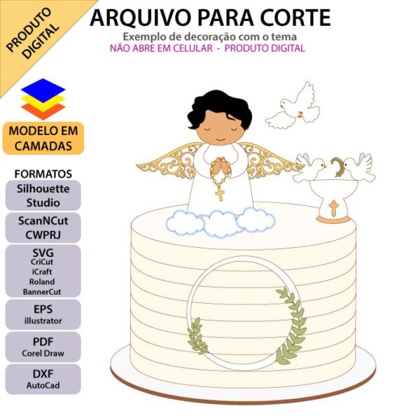 Topo de bolo batizado anjinho bordado Arquivo Silhouette, Arquivo ScanNCut, Arquivo SVG, DXF, Ai, Eps, PDF