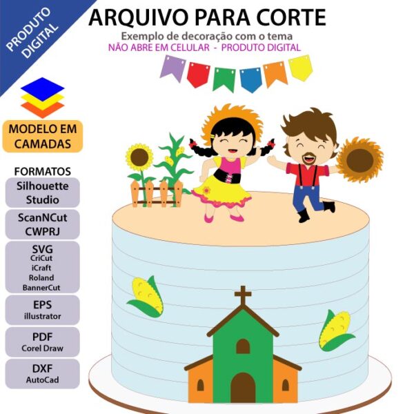 Topo de bolo Festa Junina Casal Dançando Arquivo Silhouette, Arquivo ScanNCut, Arquivo SVG, DXF, Ai, Eps, PDF