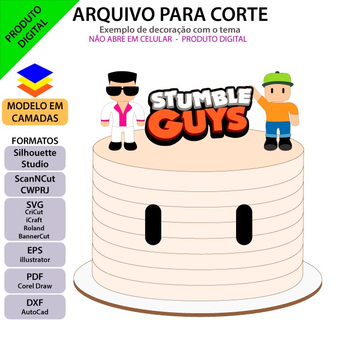 Topo de bolo jogo stumble guys topper personalizado com nome e