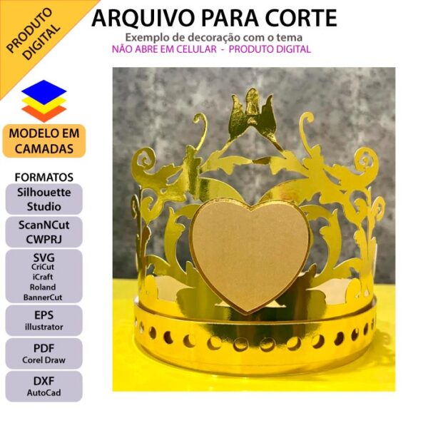 Topo de bolo Coroa de princesa flores Arquivo Silhouette, Arquivo ScanNCut, Arquivo SVG, DXF, Ai, Eps, PDF