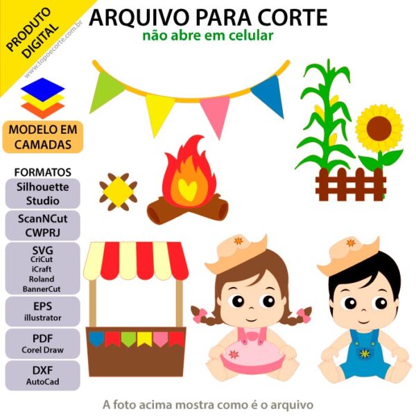 Topo de bolo Festa Junina Bebê barraca Arquivo Silhouette, Arquivo ScanNCut, Arquivo SVG, DXF, Ai, Eps, PDF