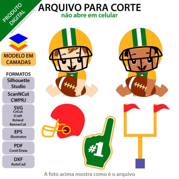 Topo de bolo Futebol Americano Bebê Arquivo Silhouette, Arquivo ScanNCut, Arquivo SVG, DXF, Ai, Eps, PDF