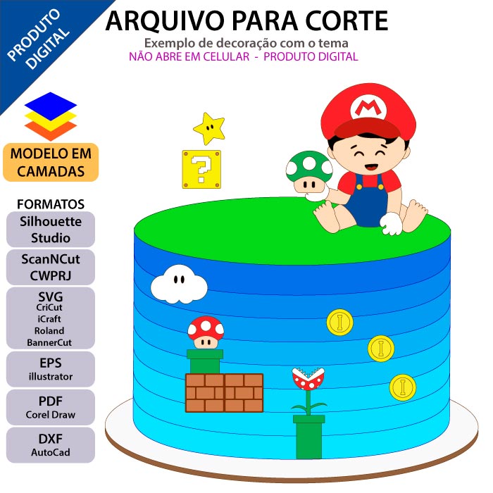 ARQUIVO Topo de bolo Super Mario Baby - Topo e corte