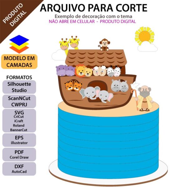 Topo de bolo Arca de noé Arquivo Silhouette, Arquivo ScanNCut, Arquivo SVG, DXF, Ai, Eps, PDF