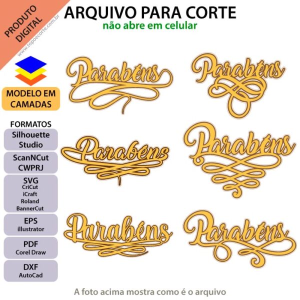 Topo de bolo Parabéns ornamento Arquivo Silhouette, Arquivo ScanNCut, Arquivo SVG, DXF, Ai, Eps, PDF