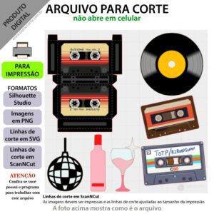 Topo de bolo, Anos 80 disco Arquivo ScanNCut Anos 80 disco,Arquivo silhouette studio Anos 80 disco