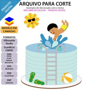 Topo de bolo Festa Piscina Menino Arquivo Silhouette, Arquivo ScanNCut, Arquivo SVG, DXF, Ai, Eps, PDF