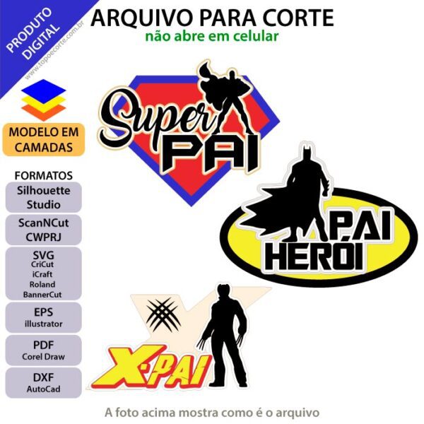 Topo de bolo Dia dos pais heróis Arquivo Silhouette, Arquivo ScanNCut, Arquivo SVG, DXF, Ai, Eps, PDF