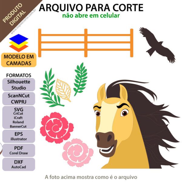 Topo de bolo Spirit Cavalo Arquivo Silhouette, Arquivo ScanNCut, Arquivo SVG, DXF, Ai, Eps, PDF