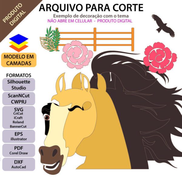 Topo de bolo Spirit Cavalo Arquivo Silhouette, Arquivo ScanNCut, Arquivo SVG, DXF, Ai, Eps, PDF