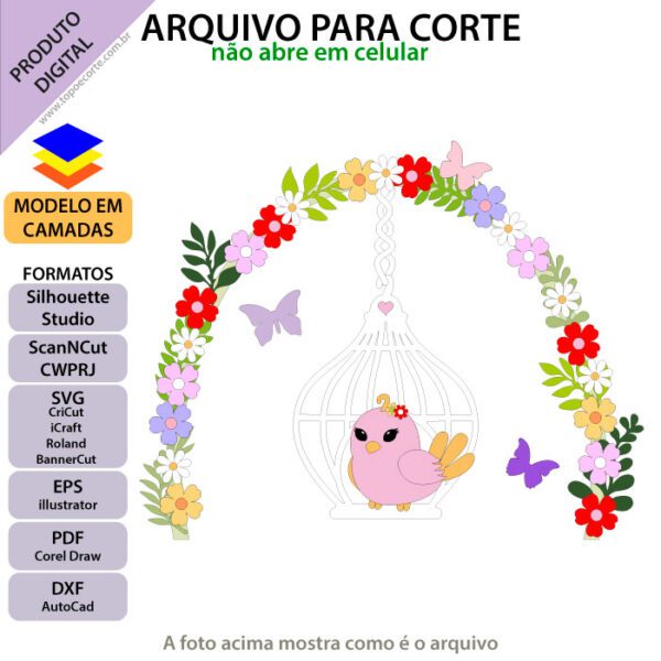 Topo de bolo Passarinha gaiola Arquivo Silhouette, Arquivo ScanNCut, Arquivo SVG, DXF, Ai, Eps, PDF