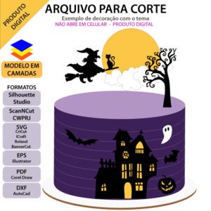 Topo de bolo Halloween Bruxa Arquivo Silhouette, Arquivo ScanNCut, Arquivo SVG, DXF, Ai, Eps, PDF