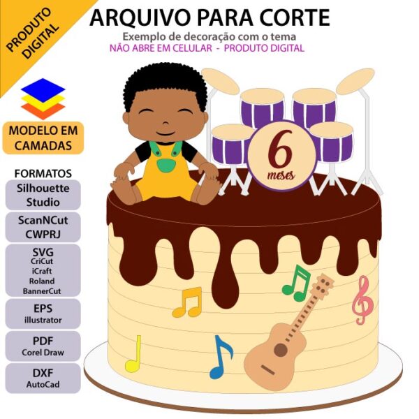 Topo de bolo Bebê musical Arquivo Silhouette, Arquivo ScanNCut, Arquivo SVG, DXF, Ai, Eps, PDF