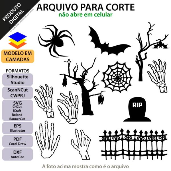 Topo de bolo Halloween Caveira Arquivo Silhouette, Arquivo ScanNCut, Arquivo SVG, DXF, Ai, Eps, PDF