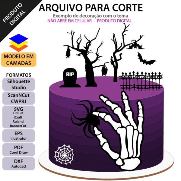 Topo de bolo Halloween Caveira Arquivo Silhouette, Arquivo ScanNCut, Arquivo SVG, DXF, Ai, Eps, PDF