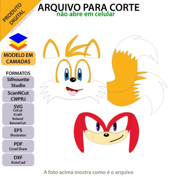 Topo de bolo Tails e Knuckles Arquivo Silhouette, Arquivo ScanNCut, Arquivo SVG, DXF, Ai, Eps, PDF