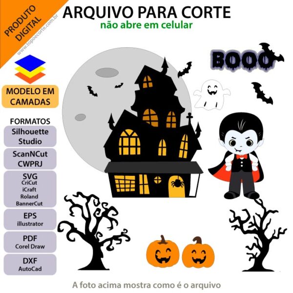 Topo de bolo Halloween Vampirinho Arquivo Silhouette, Arquivo ScanNCut, Arquivo SVG, DXF, Ai, Eps, PDF