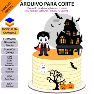 Topo de bolo Halloween Vampirinho Arquivo Silhouette, Arquivo ScanNCut, Arquivo SVG, DXF, Ai, Eps, PDF