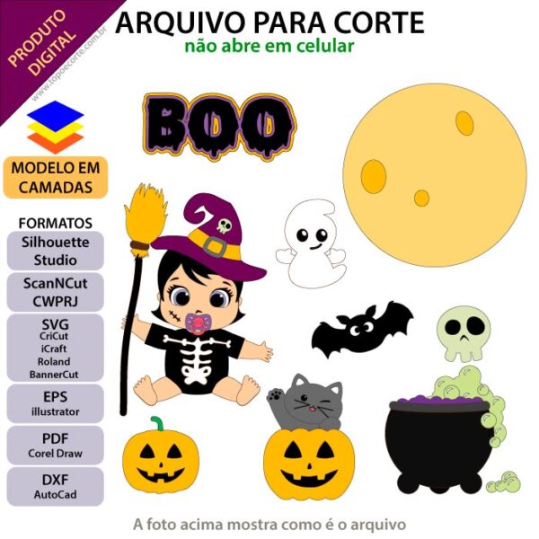 Topo de bolo Halloween Bebê Gatinho Arquivo Silhouette, Arquivo ScanNCut, Arquivo SVG, DXF, Ai, Eps, PDF