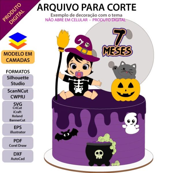 Topo de bolo Halloween Bebê Gatinho Arquivo Silhouette, Arquivo ScanNCut, Arquivo SVG, DXF, Ai, Eps, PDF